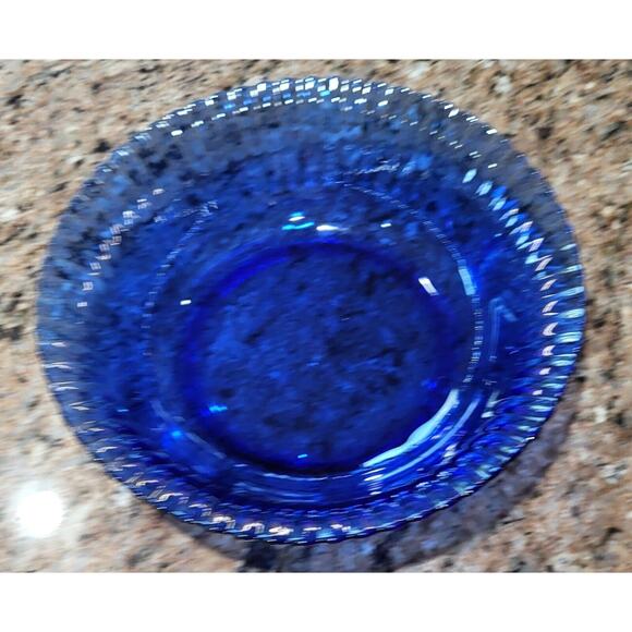 Vintage COLOREX 9.5” Serving Bowl Made In Brazil Cobalt Ribbed Glass Edge - Picture 10 of 11